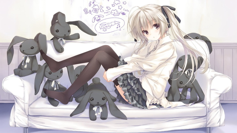 shoe, sitting, representation, clothing, fashion, indoors, Kasugano Sora, Yosuga no Sora, lifestyles, full length, human representation, women, one person