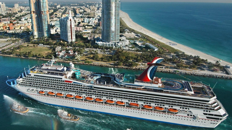 entering, harbor, miami, ship, cruise, boats, 1080P, tug boats, city