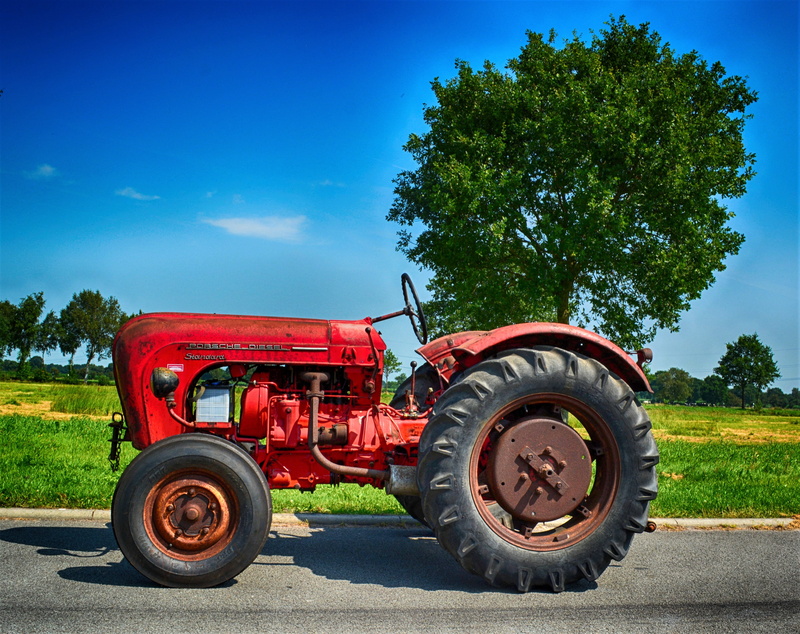 vehicle, tractors, city, farm, machinery, red, transportation, tire, retro, plant, faceplate, road, oldie, agricultural machinery, porsche diesel standard