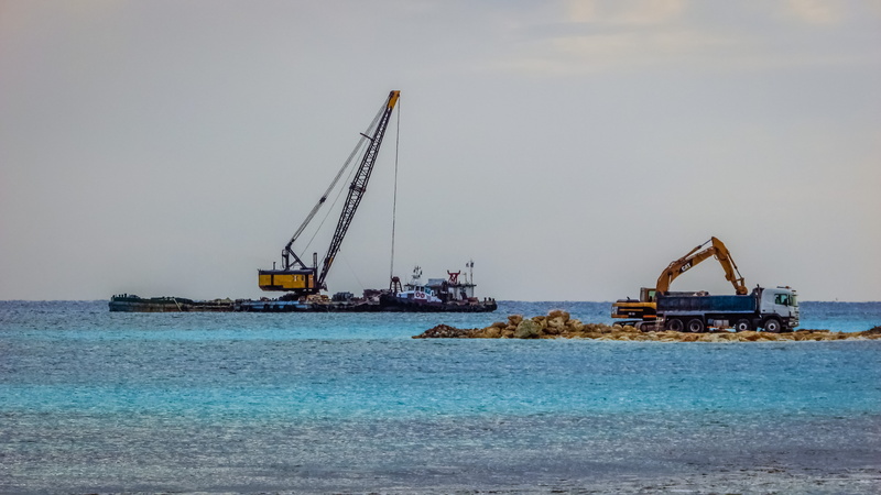 tranquility, truck, travel, water, construction, tug, floating platform, crane - construction machinery, pier, sea, dredger, dredging, outdoors, nautical vessel