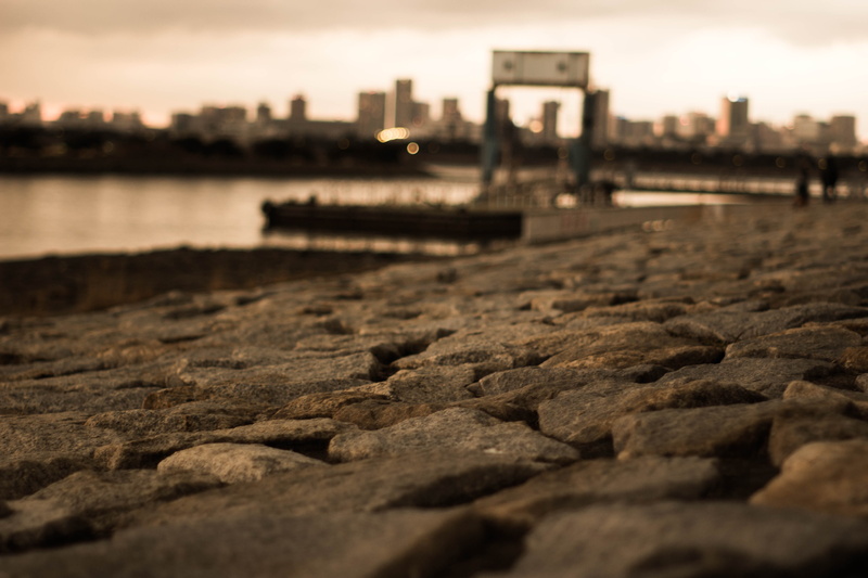 kasai rinkai park, landscape, rock, river, no people, water, surface level, building exterior, city, cloud - sky, nautical vessel, 5K, cobblestone, sea