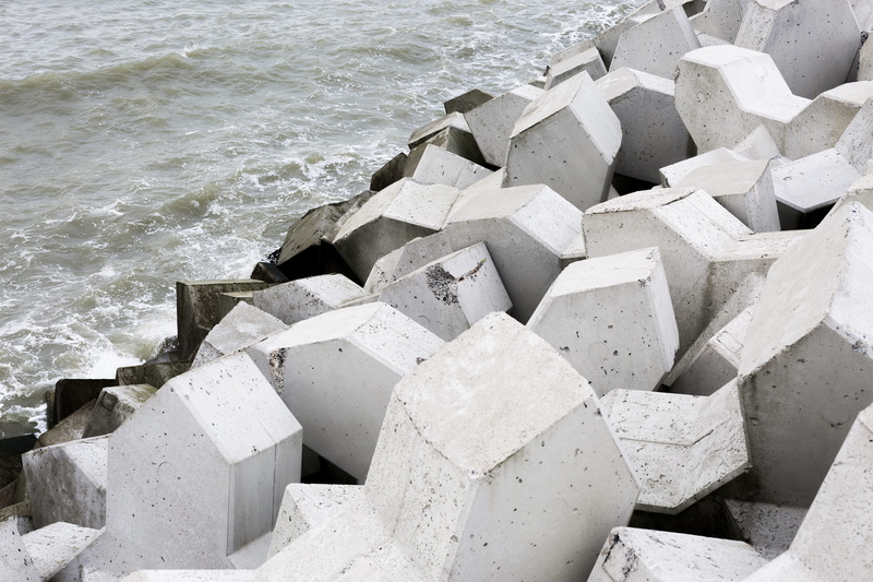 high angle view, cadzand, solid, no people, sunlight, concrete, netherlands, water, rock - object, sea, 5K, bric a brac, block, air republic, groyne, large group of objects