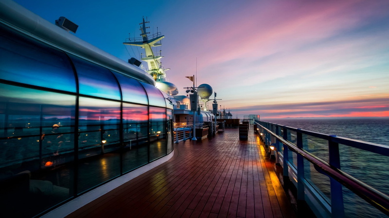 night, dusk, nautical vessel, direction, the way forward, sky, pier, water, sea, nature, cruise ship, transportation, boat, architecture, building exterior