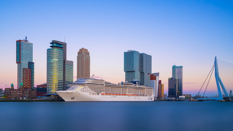 yacht, cityscape ship cruise ship bridge rotterdam netherlands sea skyscraper long exposure, city life, transportation, architecture, nautical vessel, luxury
