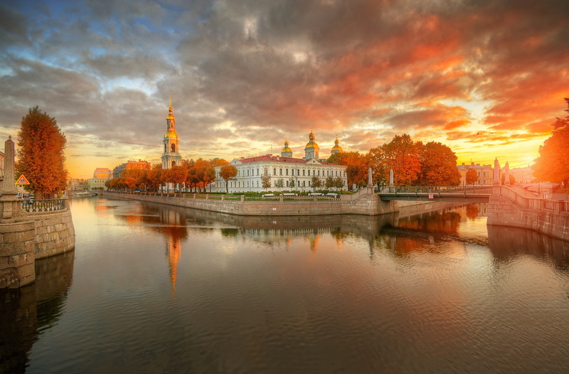 1080P, Saint Petersburg, channel, Gordeev Edward, autumn, the sky, sunset, bridge
