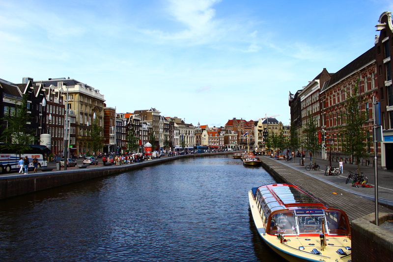 netherlands, building, transportation, holland, city, river, downtown, channel gracht, canals, reed, summer, cloud - sky, mode of transportation, sky, residential district
