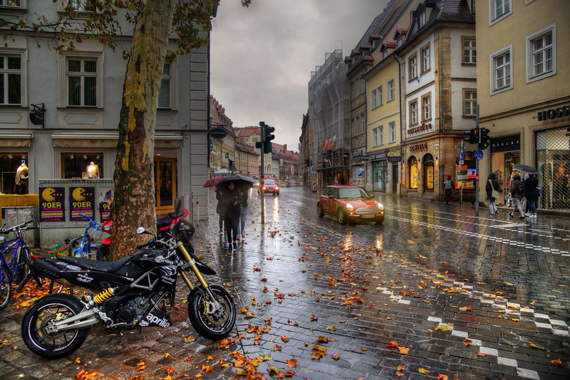 Ed Gordeev, the city, street, building, rain, autumn, 1080P