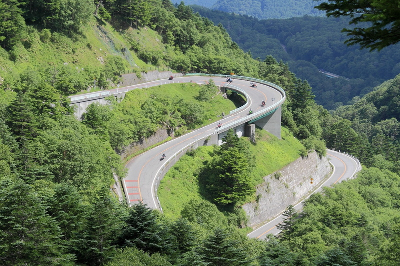 nagano, green color, pass, no people, nature, mountain road, root, outdoors, road, plant, high angle view, curve, non-urban scene, motor vehicle, beauty in nature