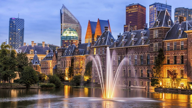 4K, landscape, binnenhof, cityscape, dusk, modern, building, long exposure, netherlands, skyline, no people, travel destinations, landmark, office building exterior