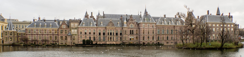 netherlands, the hague, city, built structure, building exterior, river, sky, the netherlands, cloud - sky, parlement, senaat, water, panoramic, day, architecture