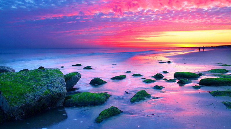 netherlands, red, hd, sea, hague, landscapes, 1080P, coast, sky, nature, sunset, rocks