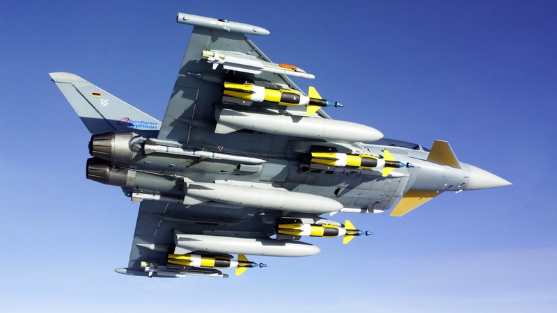 view, Bottom, white, yellow, plane, Fighter, missiles, Aircraft, Armed, Missile, 1080P