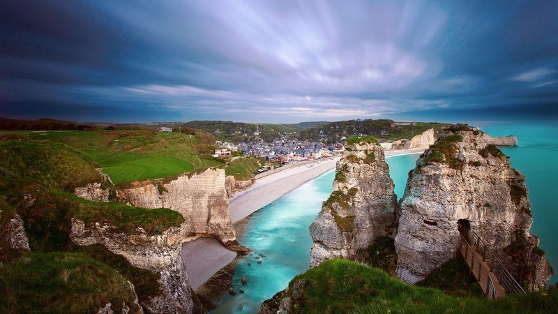 rock - object, cliff, France, Coast, beach, rock, scenics - nature, land, cloud - sky, bridge, environment, architecture, outdoors, town, travel, Étretat