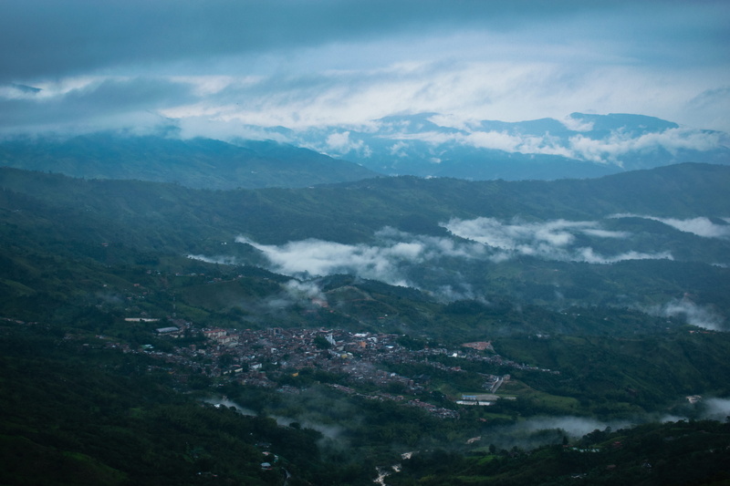tree, cloud - sky, tranquility, day, high angle view, fog, little town, scenics - nature, nature, restaurante y mirador cocorná, aerial view, no people