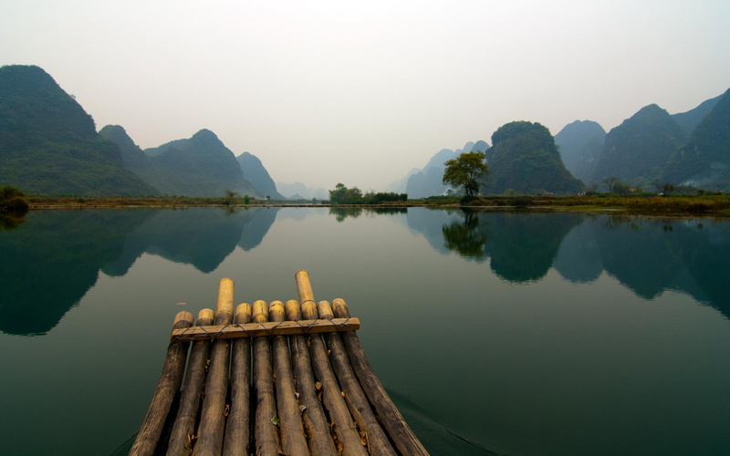 raft, mountain, nature, trees, 1080P, water, rivers, 3d and abstract