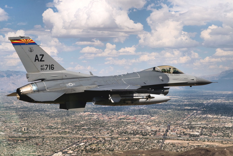 fighting falcon, f-16c, fighter plane, no people, clouds, 5K, day, arizona, tucson, army, sky, mode of transportation, motion, blue, military airplane