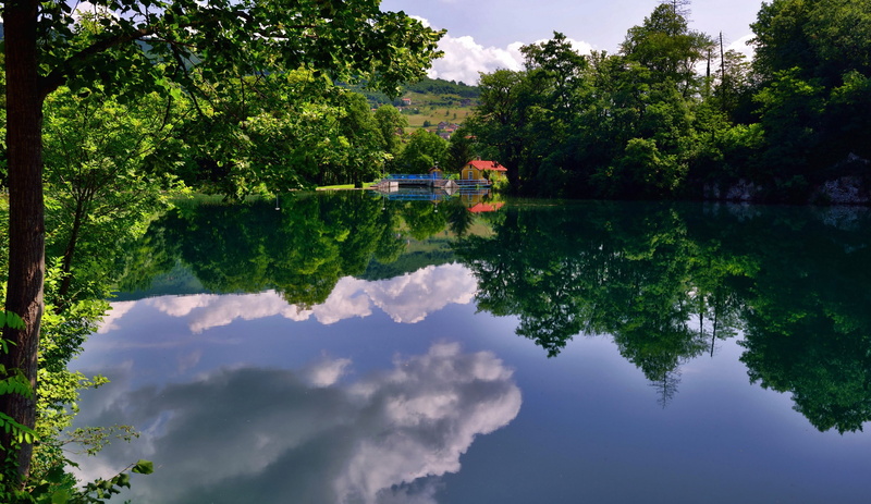 lake, pliva, trees, bosnia, nature, 2K, herzegovina