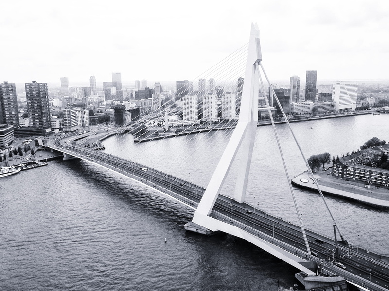 office building exterior, financial district, black and white, city, outdoors, building exterior, building, architecture, river, connection, cityscape