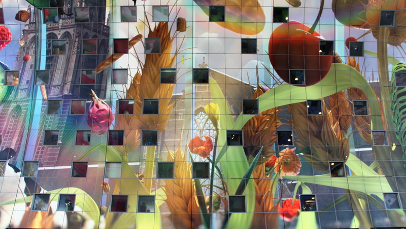 rotterdam, reflection, city, day, art, outdoors, window, markthal, choice, building, full frame, transparent, built structure, glass - material, low angle view