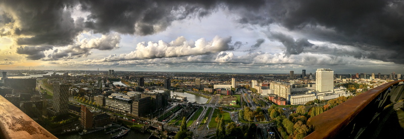 nature, storm, rotterdam, aerial view, cityscape, residential district, building exterior, building, architecture, euromast, grand view, skyscraper, ominous