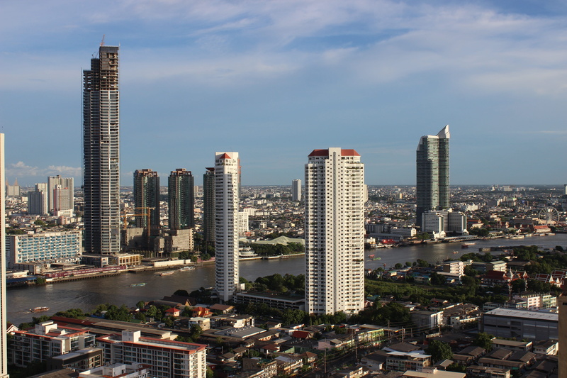 city view, residential district, modern, office, built structure, skyscraper, building exterior, bangkok river view, urban skyline, chao phraya river, thailand