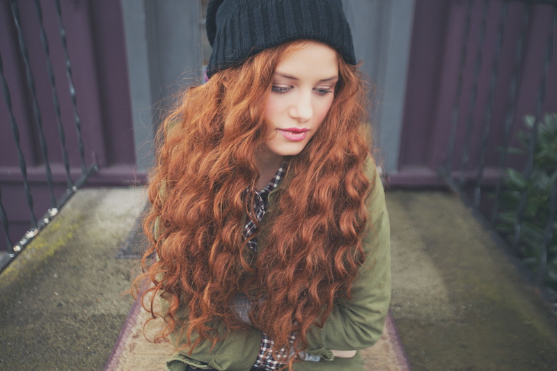 model, Madelaine Petsch, redhead, women, beanie, actress, shirt, long hair, looking away, coats, wavy hair, women outdoors, 4K