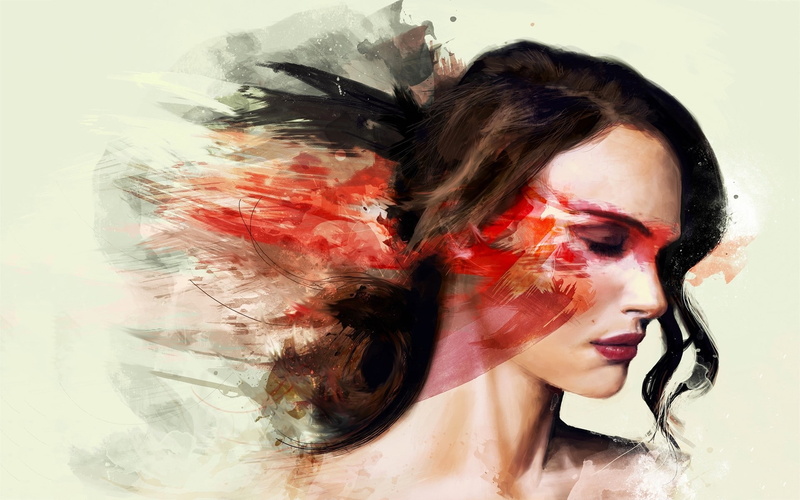 white  background, face, Black Swan, abstract, 1080P, Natalie Portman, women, closed eyes, painting