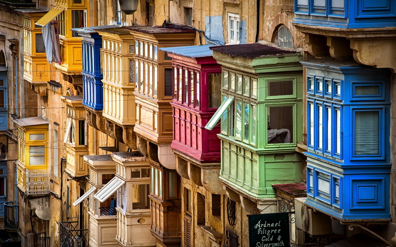 Malta, 1080P, Valletta, Traditional colourful balconies