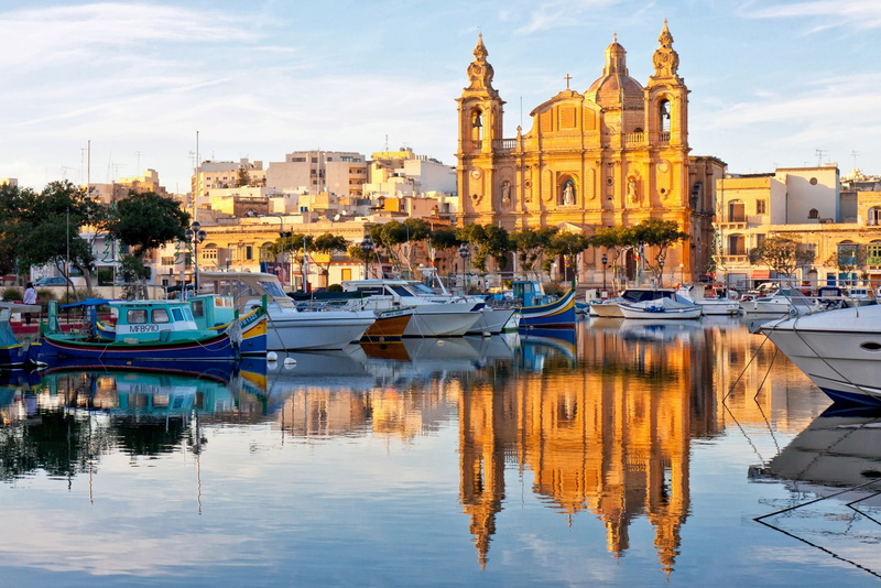 Valletta, boats, Malta, Cathedral, harbour, 1080P, reflection