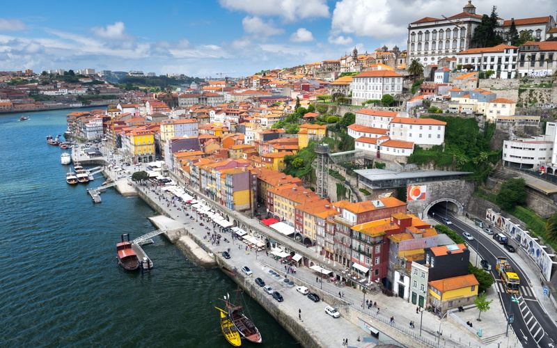 boat, 2K, road, Porto, river, building, tunnel, city, cityscape, Portugal