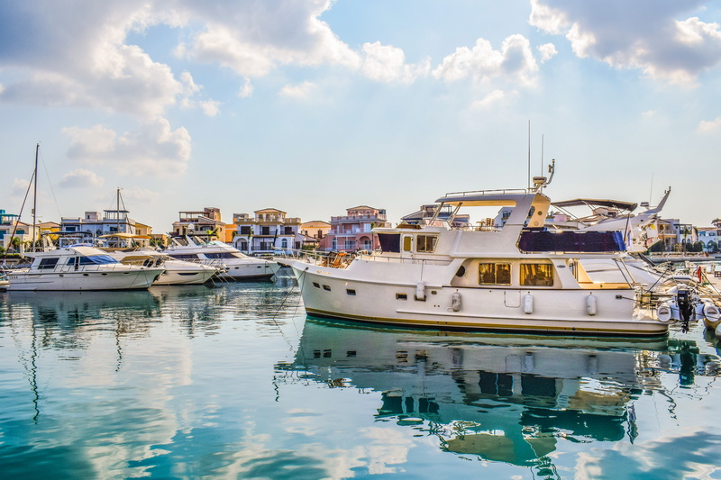 old port, anchored, cyprus, mode of transportation, day, sky, cloud - sky, building exterior, mediterranean, harbor, yacht, moored, 5K, reflections, transportation