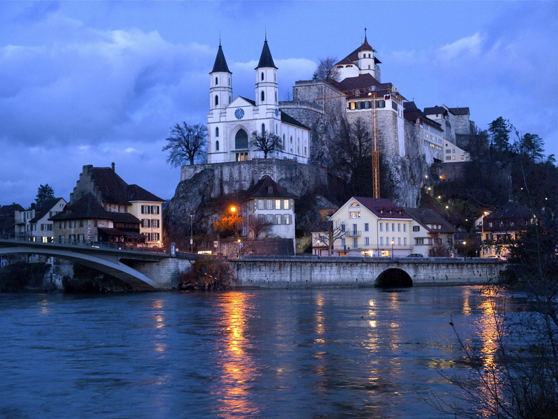 castle, built Structure, night, reflection, water, aarburg, old, city, tourism, Canton Of Aargau, place of worship, no people, evening, europe, the past