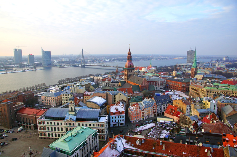 river, 4K, winter, Latvia, home, bridge, Riga