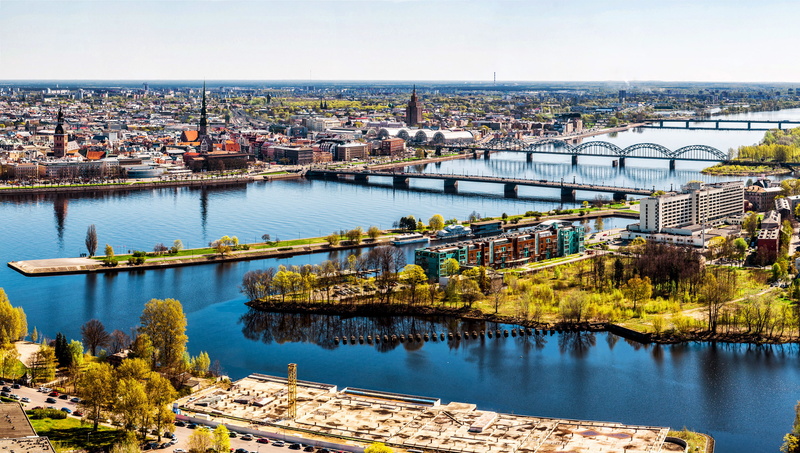 panorama, landscape, river, 2K, home, Latvia, Riga, bridges