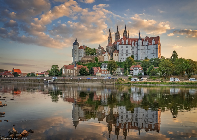 Albrechtsburg Castle, The Elbe River, Saxony, Germany, reflection, building, 2K, promenade, castle, Meissen Cathedral, Maysen, river, home, Elbe River