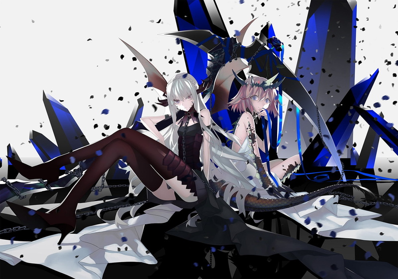 long hair, anime girls, anime, scythe, scales, 720P, original characters, thigh-highs