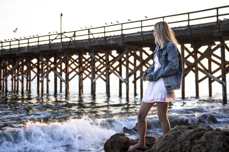 seashore, nature, rock, near, beautiful woman, leisure activity, standing, lady, shore, beach, leisure, blonde, jetty, one person, water, dress, waves