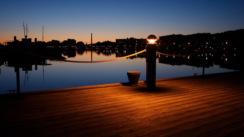 sunset, built structure, city, waterfront, bridge, lights, brown, outdoors, dock, no people, wooden, building exterior, 1080P, reflection, lighting equipment