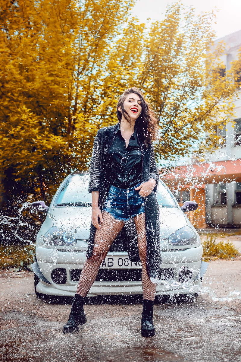 long, denim, blue, sleeved, black, top, motor vehicle, pretty, teenager, adult, full length, long hair, front, autumn, wear, young women, 2K, clothing