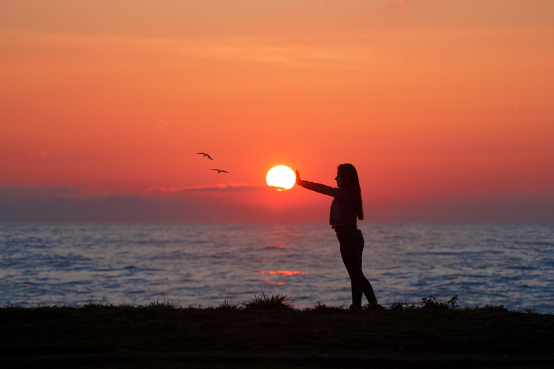 standing, tranquil, horizon over water, female, person, oceanside, beauty in nature, dawn, horizon, woman, romantic sky, sky, sea, nature, outdoors, leisure activity