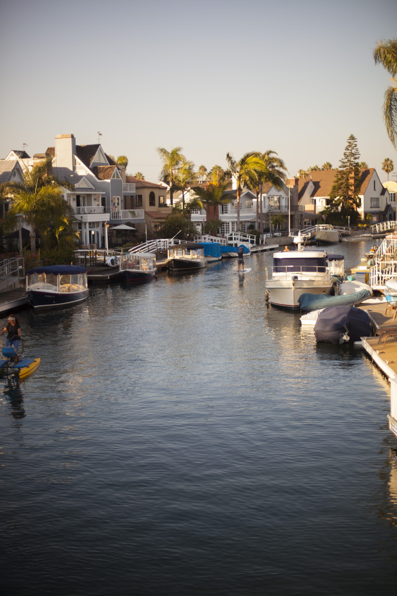 belmont shore, homes, mode of transportation, reflection, outdoors, sky, waterfront, board, california, venice beach, building exterior, architecture, morning