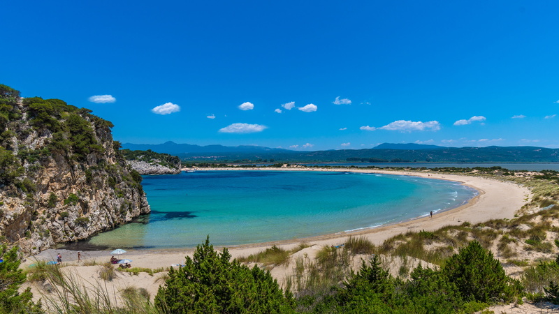 bay, sky, lagoon, outdoors, travel, tranquil scene, water, no people, blue, greece, sea, 4K, land, idyllic, beach, tree, vacations, peloponnese, tranquility