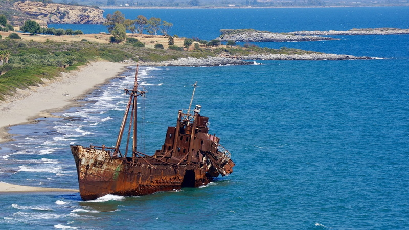 summer, architecture, metal rust, abandoned, transportation, peloponnese, greece, 1080P, day, deterioration, blue, no people, scenics - nature, mode of transportation