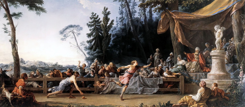 The Race between Hippomenes and Atalanta, classic art, Greek mythology, Noël Hallé, Atalanta, Hippomenes, painting, 1080P
