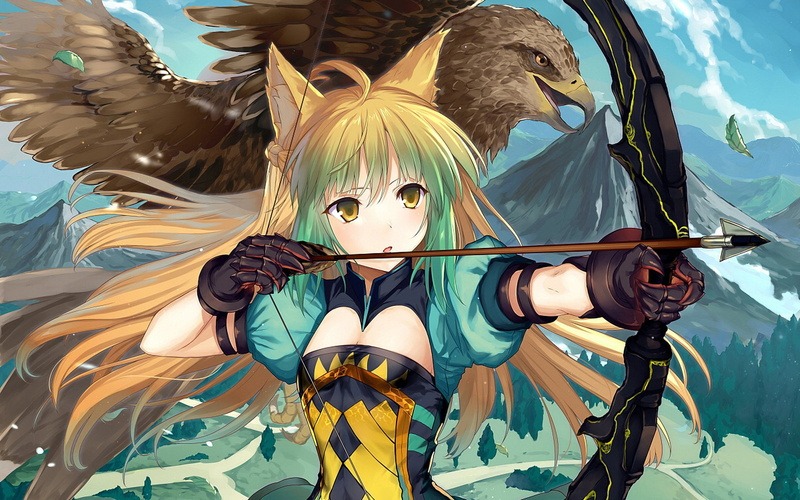 festival, low angle view, craft, Atalanta (Fate/Apocrypha), female likeness, sunlight, outdoors, Fate/Apocrypha, day, nature, Archer of Red (Fate/Apocrypha)