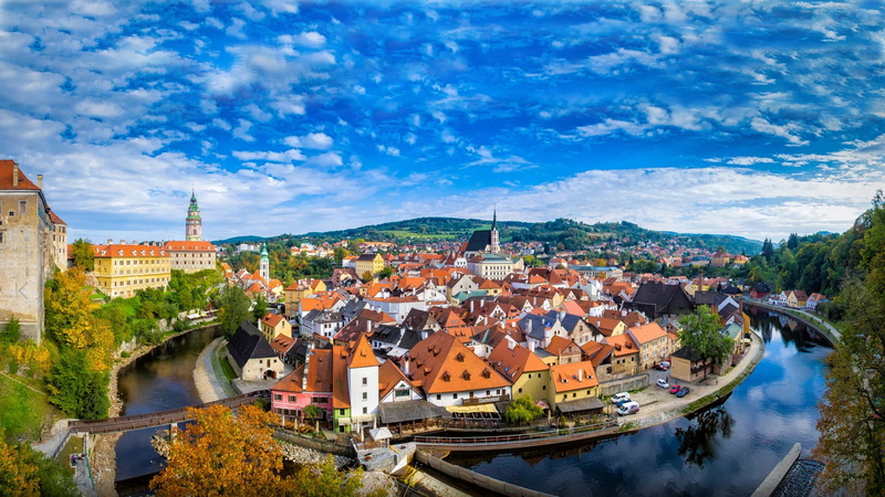 czech, republic, panorama, krumlov, landscape, 2K, city, hd
