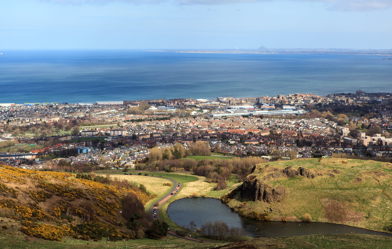 sky, residential district, cityscape, outdoors, built structure, sea, architecture, plant, community, arthurs seat, day, scenics - nature, nature, land