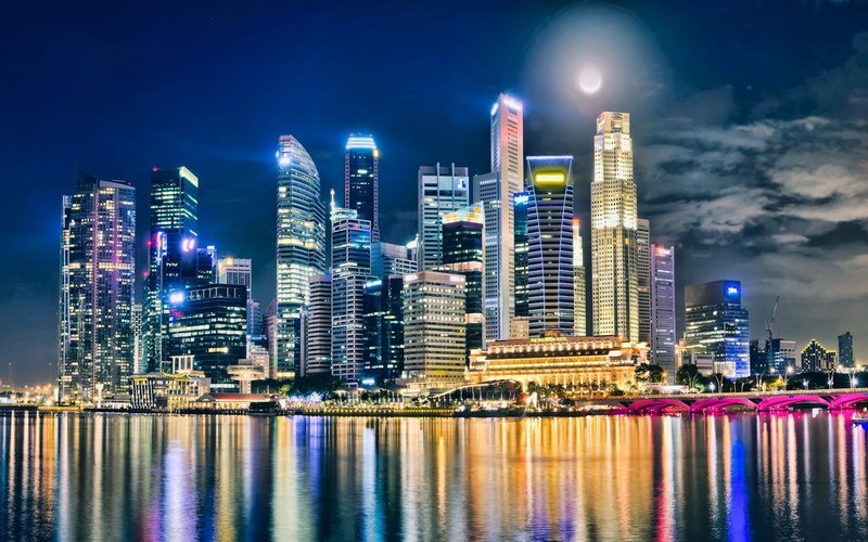 city, moon, night, towns, cityscapes, dubai, skyscrapers, 2K, wallpape