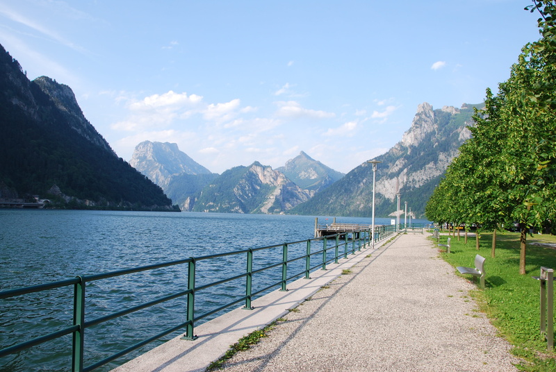sky, summer, day, salzkammergut, austria, landscape, tranquil scene, path, transportation, ebensee, tranquility, trees, idyllic, water, tree, the way forward