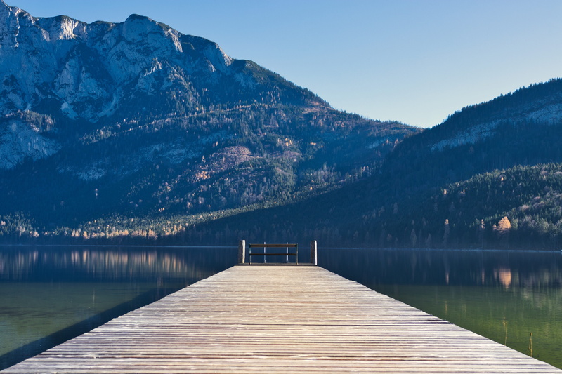 wood - material, scenics - nature, landscape, alpine, ausseersee, the way forward, pier, austria, beauty in nature, tranquility, web, reflection, idyllic